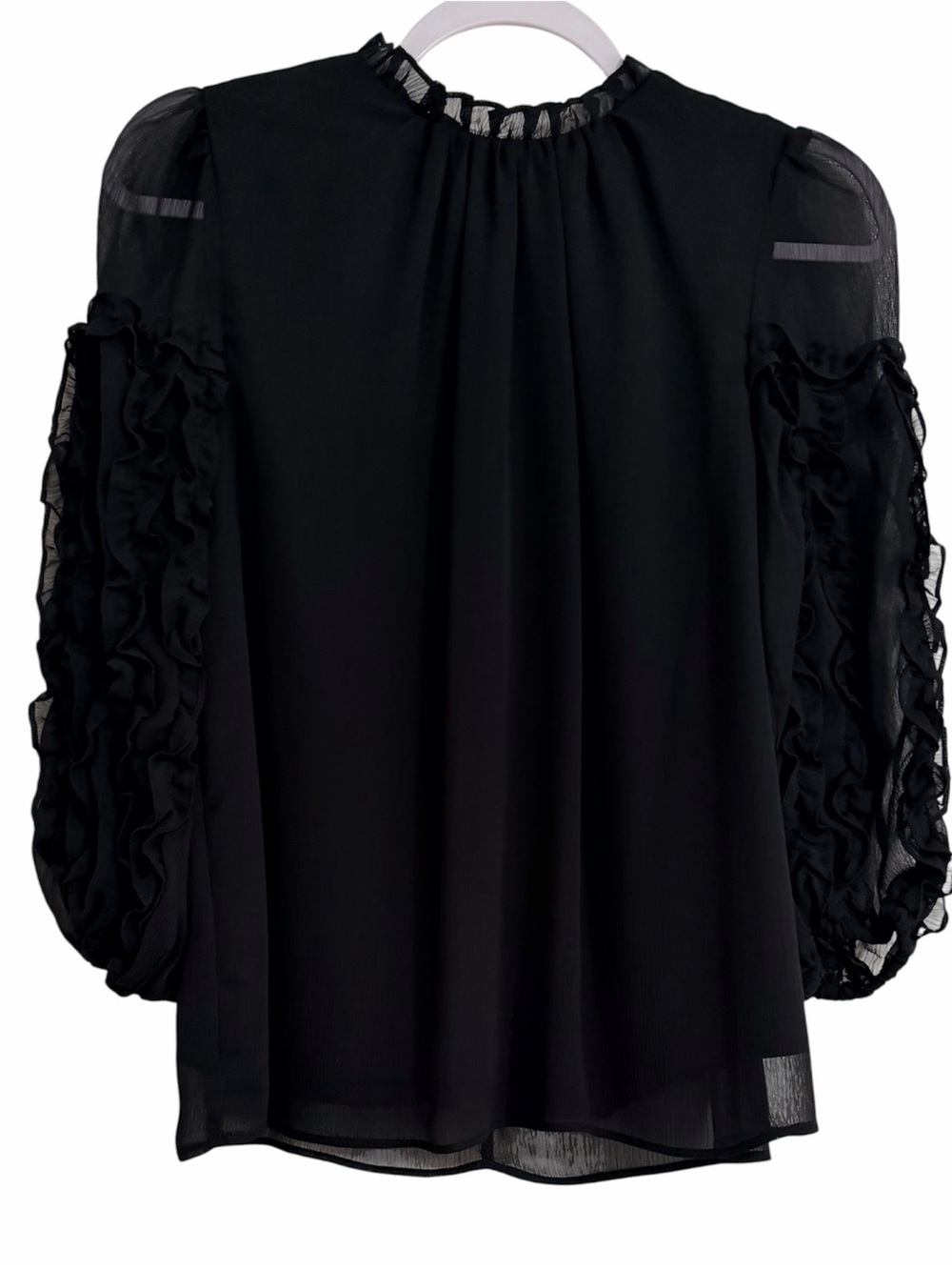 CeCe Black Ruffle-Sleeve Lined Blouse